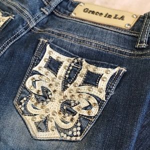 Grace In LA Juniors Western Bootcut Denim Jeans