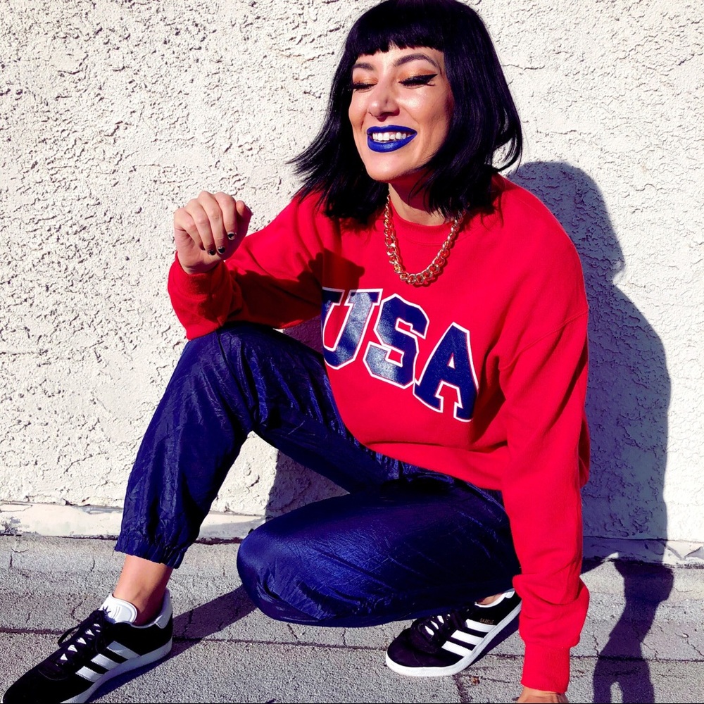 Vintage USA Sweatshirt 80s Red Oversized Unisex - Picture 1 of 8