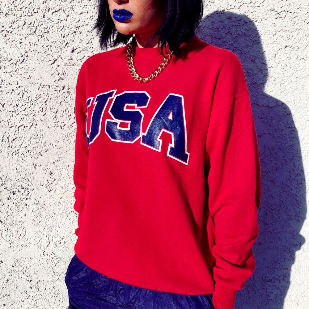 Vintage USA Sweatshirt 80s Red Oversized Unisex - Picture 4 of 8