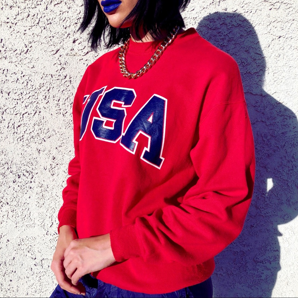 Vintage USA Sweatshirt 80s Red Oversized Unisex - Picture 8 of 8