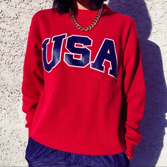Vintage USA Sweatshirt 80s Red Oversized Unisex - Picture 2 of 8