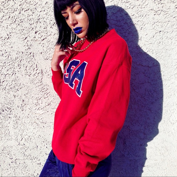 Vintage USA Sweatshirt 80s Red Oversized Unisex - Picture 3 of 8