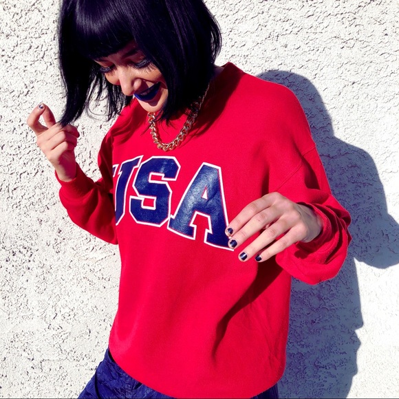 Vintage USA Sweatshirt 80s Red Oversized Unisex - Picture 5 of 8