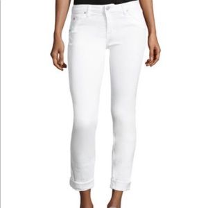 Hudson White Bacara cropped straight cuffed jeans