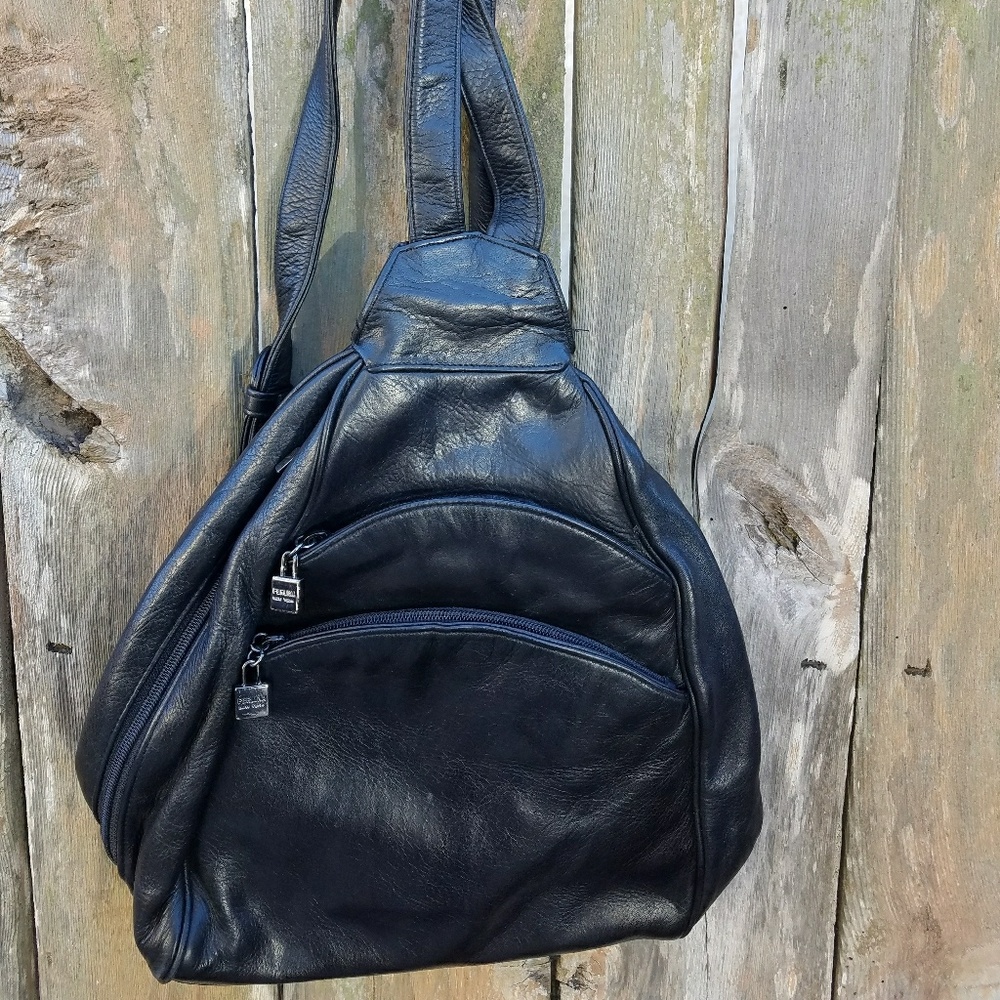 Perlina New York Black Leather Backpack Purse