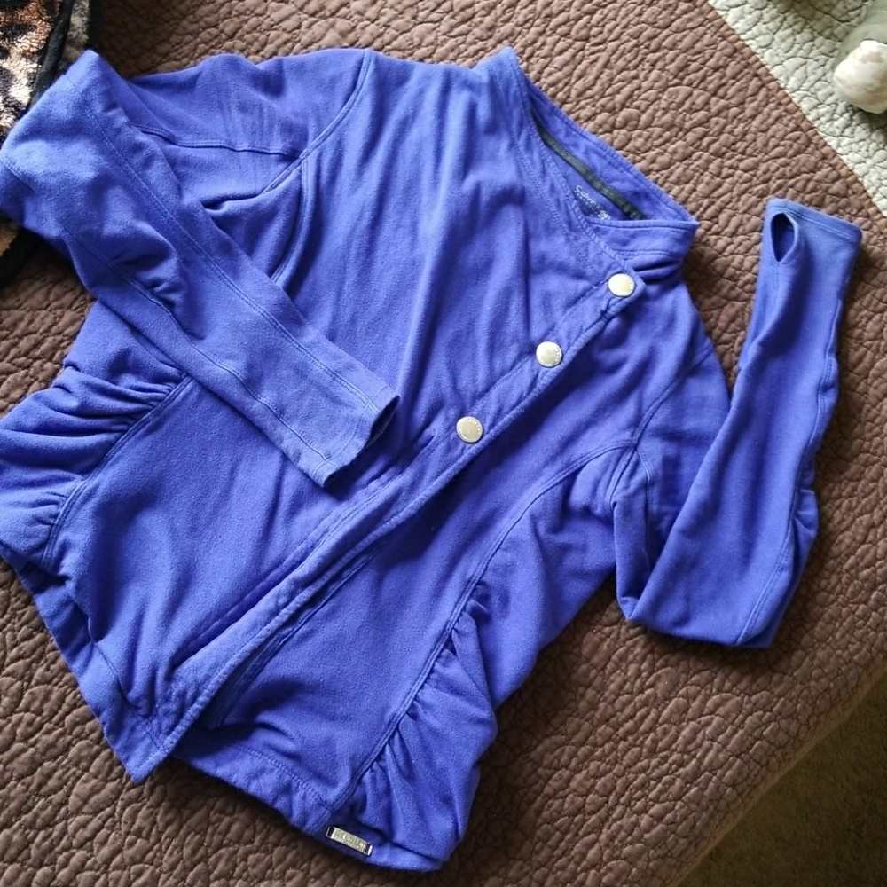 Royal blue jersey knit moto jacket