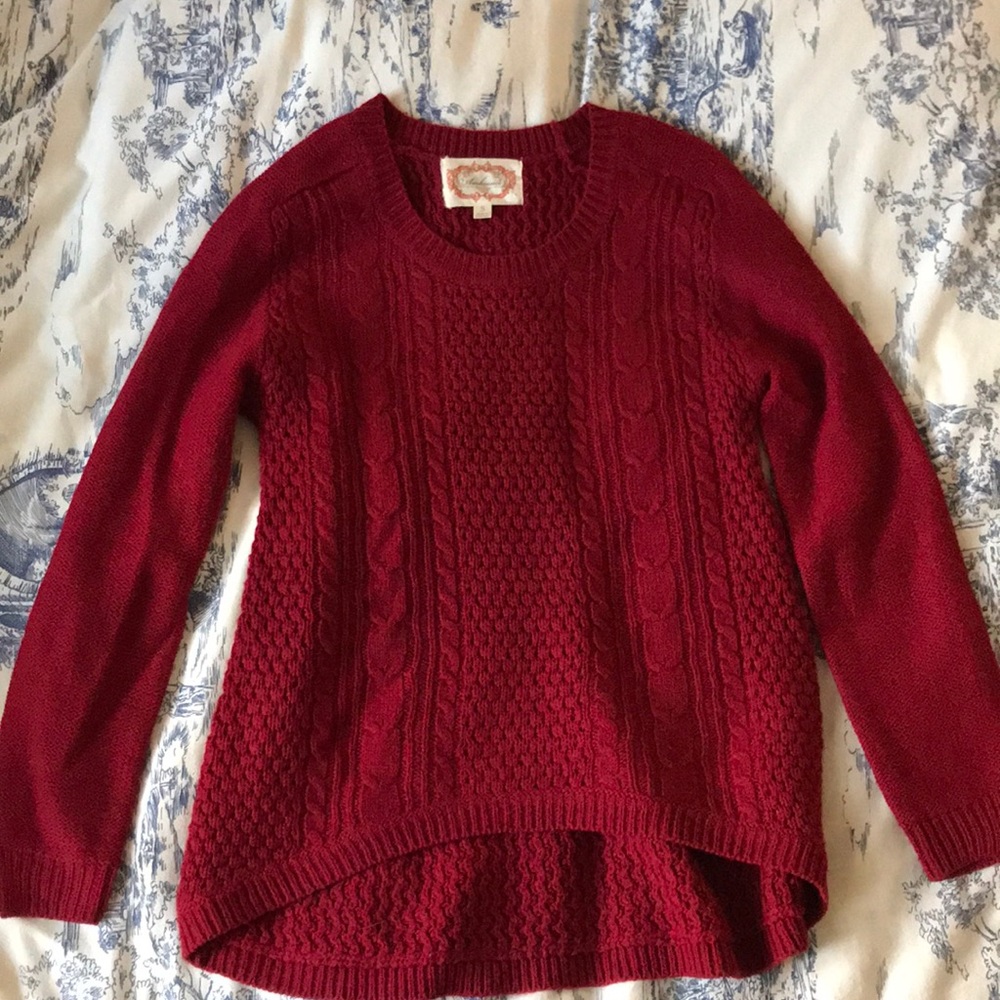 Red high-low sweater