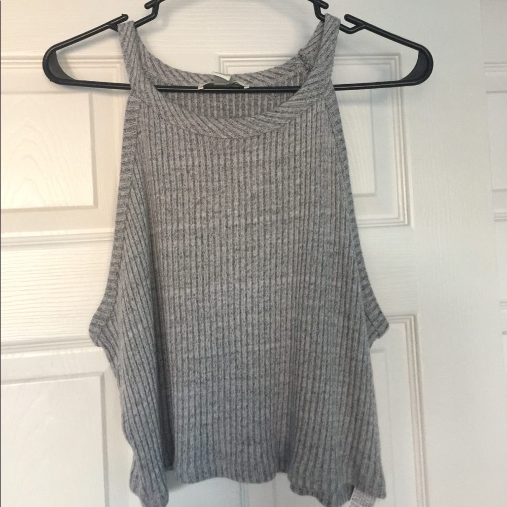 GRAY KNIT HIGH NECK PLUS SIZE CROP TOP
