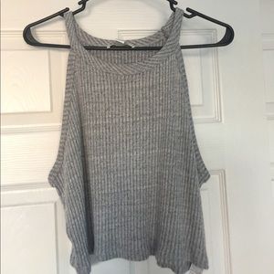 GRAY KNIT HIGH NECK PLUS SIZE CROP TOP