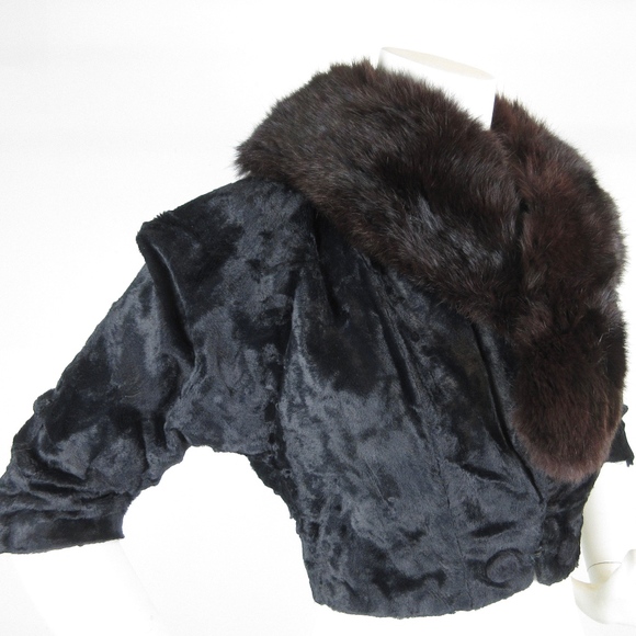 Vintage Mid Century  Black Velvet / Fox Fur Bolero - Picture 3 of 8