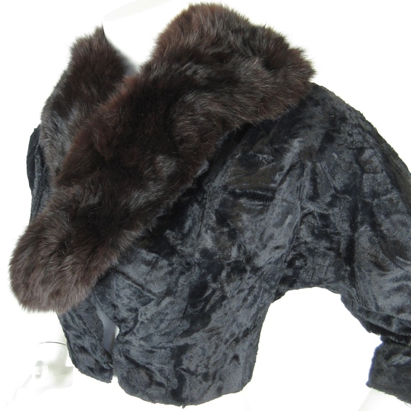 Vintage Mid Century  Black Velvet / Fox Fur Bolero - Picture 6 of 8