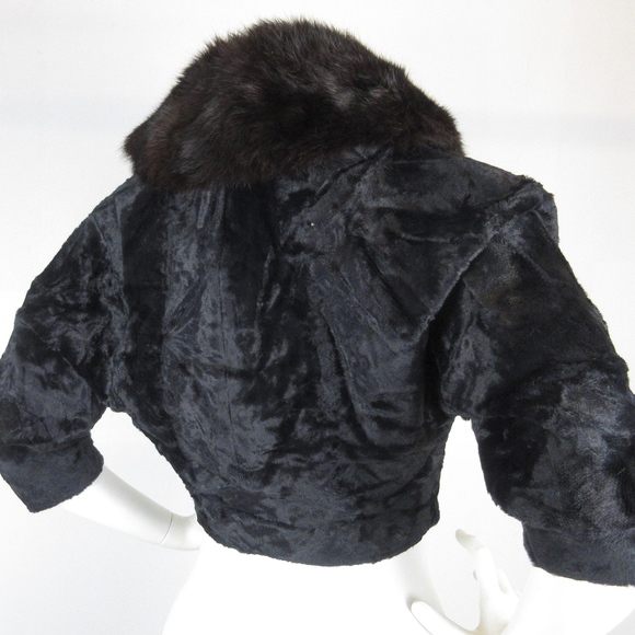 Vintage Mid Century  Black Velvet / Fox Fur Bolero - Picture 7 of 8