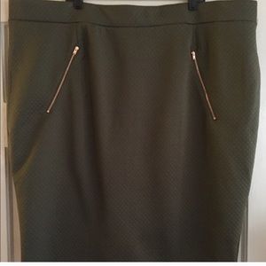 Quilted Olive Green Pencil Skirt