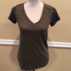 GUESS Olive Green top with Faux Leather Sleeves