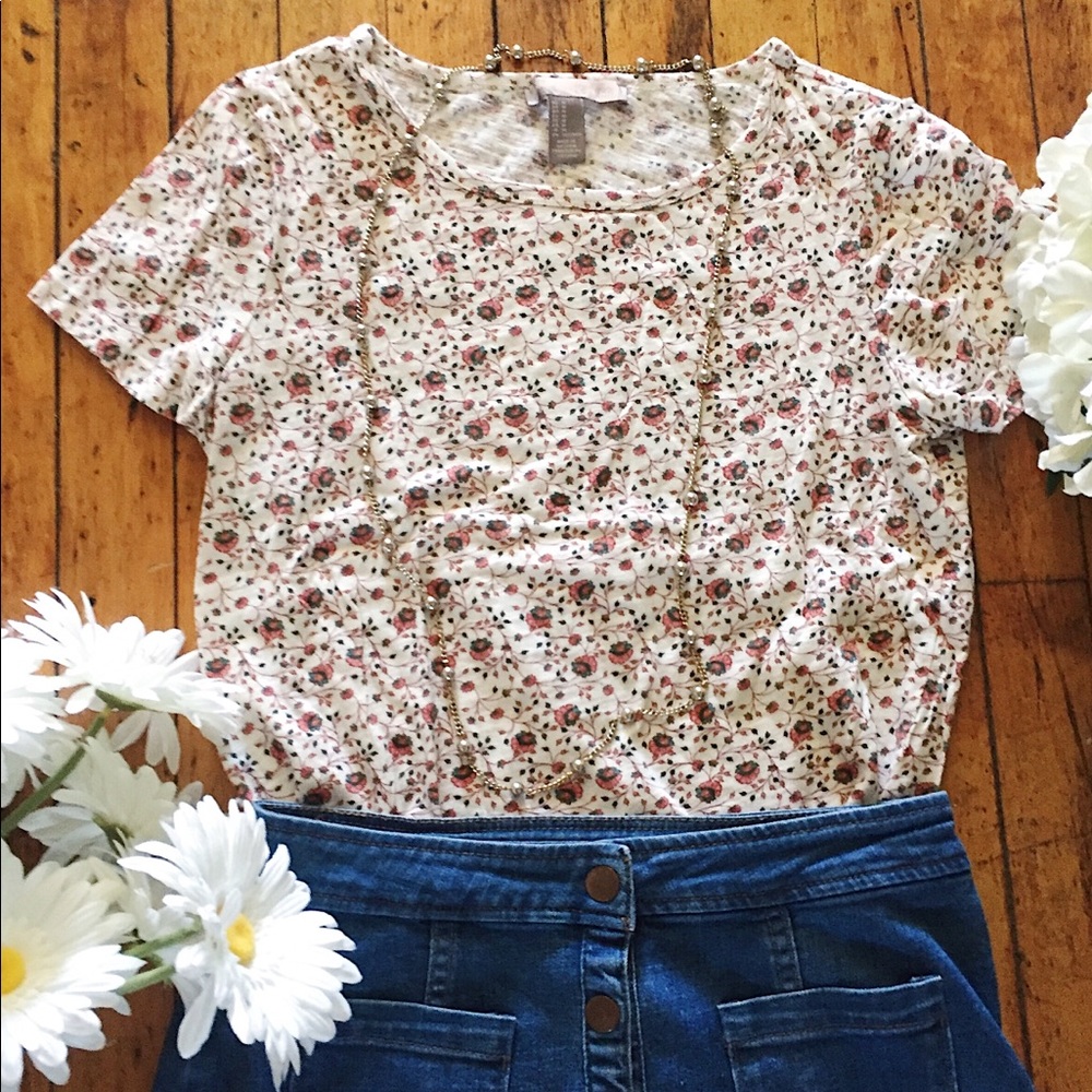 Vintage-style floral print T-shirt
