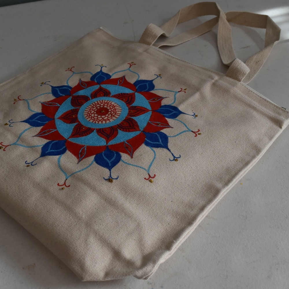 Madhubani inspired Handpainted Tote/ Canvas Bag
