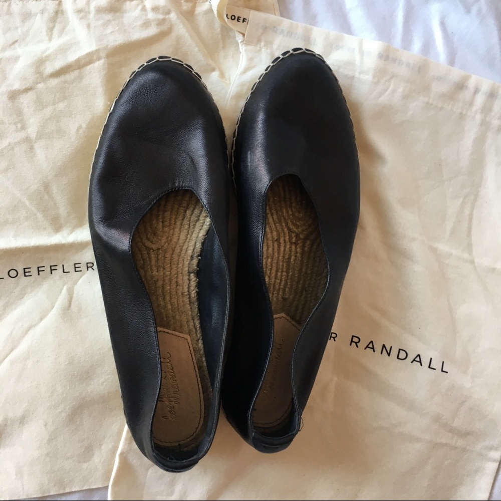 Loeffler Randall Black leather espadrille flats
