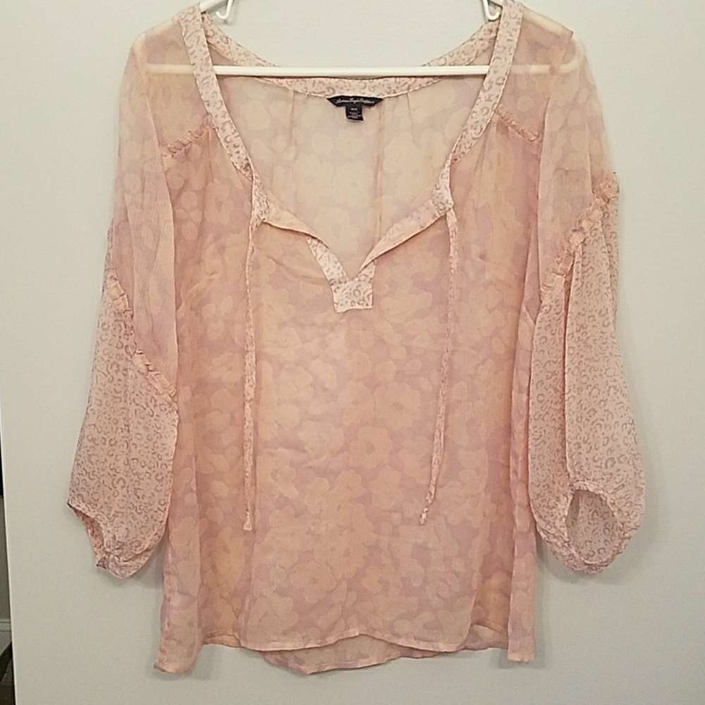 American Eagle Sheer Blush Cheetah Print Blouse