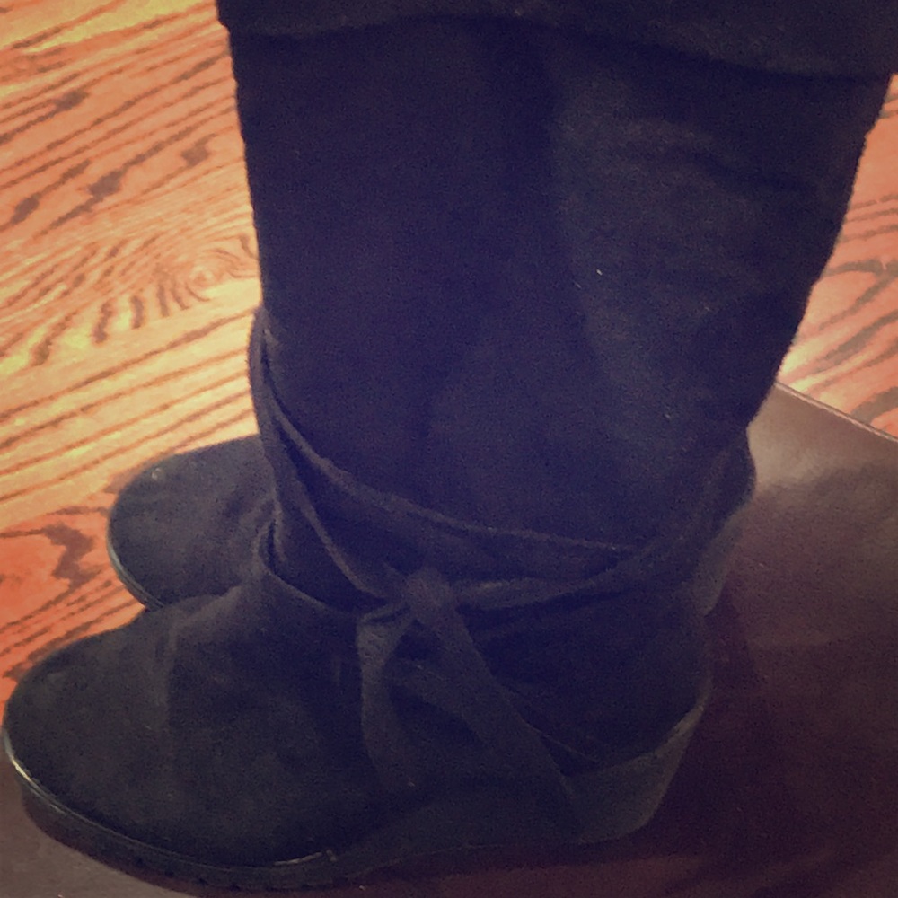 Black Suede wedge Tall boots
