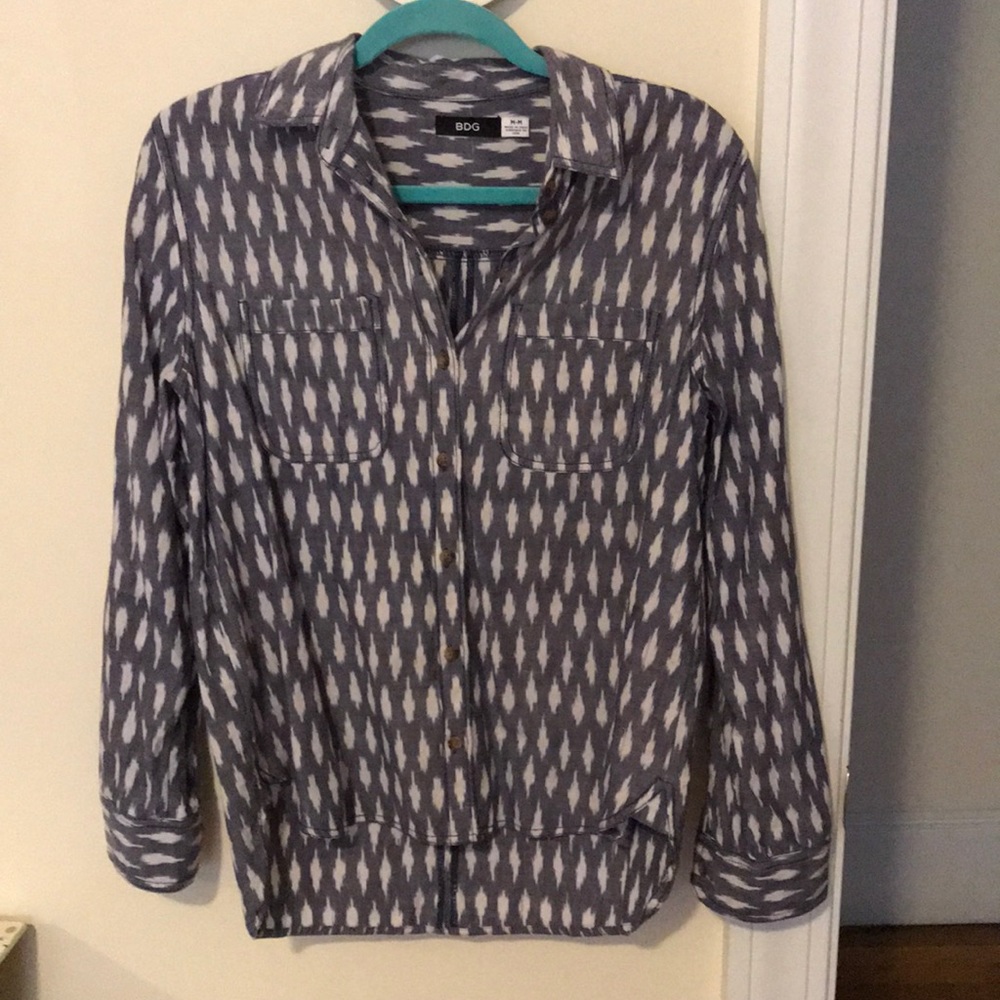 Blue and White Printed Button Down