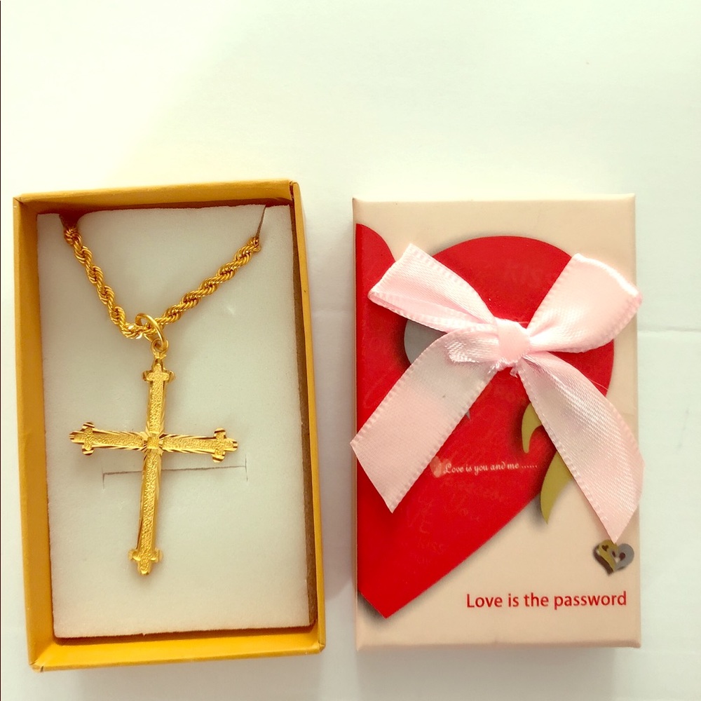 21k Yellow Gold Necklace with Cross Pendant