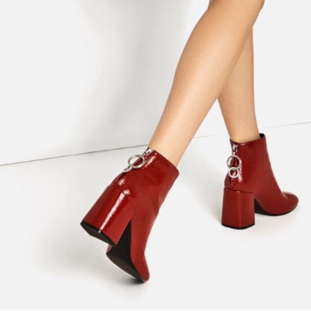 Zara red patent booties size 39
