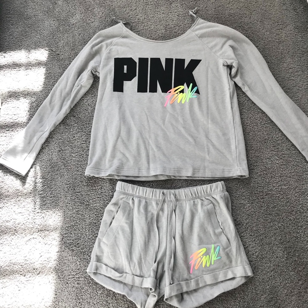 “PINK” sweat shirt and sweat shorts