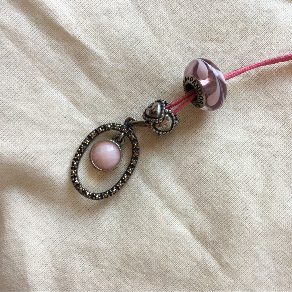Pandora pink leather lariat necklace with charms