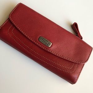 Red leather Fossil wallet