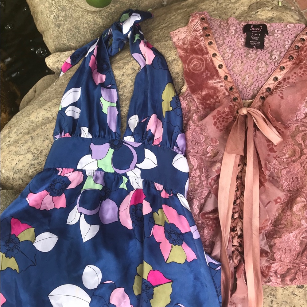 ( 1-Delphinium Blue Halter & 1-Pink Lace Blouse)