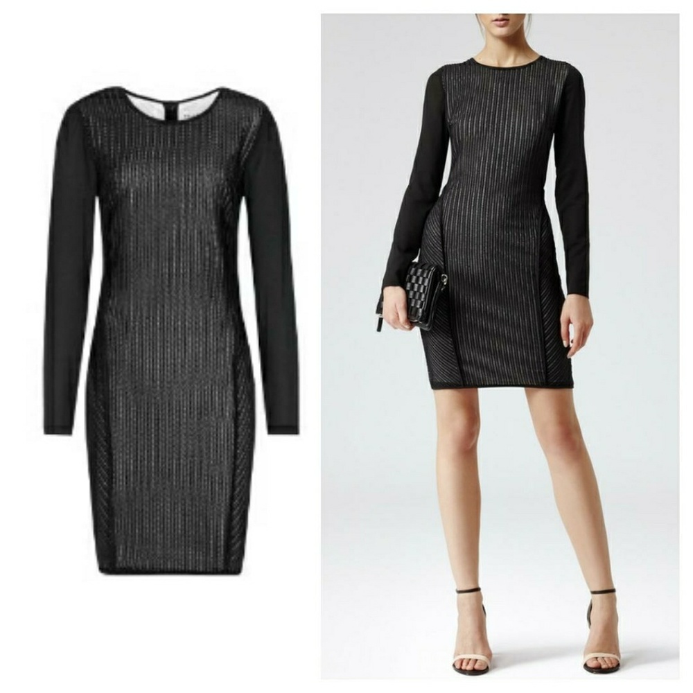 Black Reiss Body Con Dress w/Sheer Sleeves