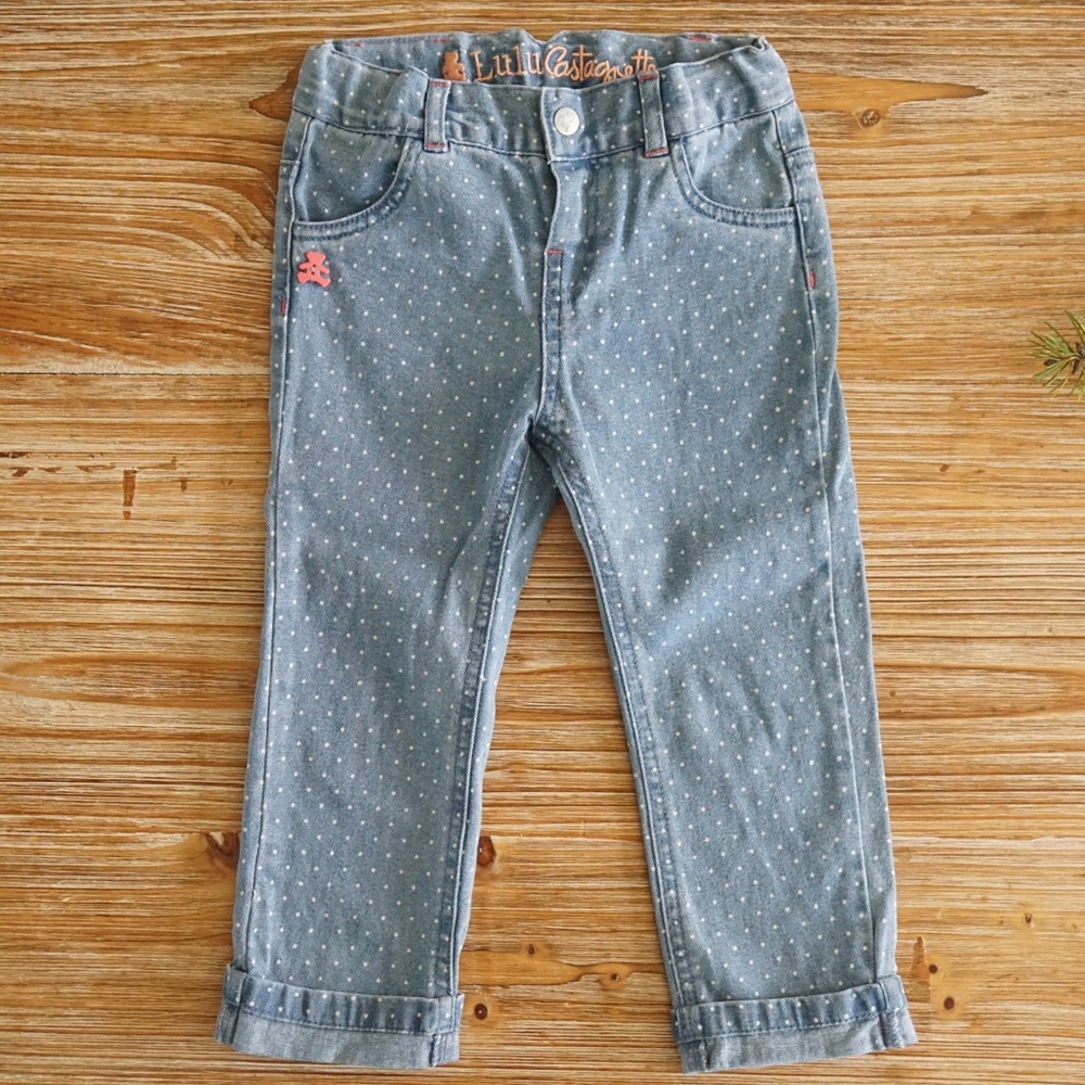 White Polka Dots Lulu Castagnette Jeans-24 Months.