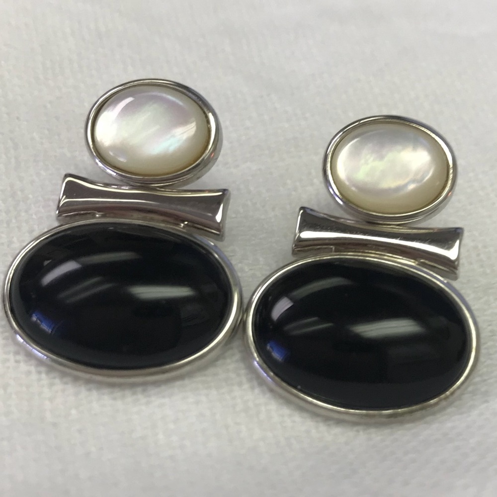 Opal and onyx earrings