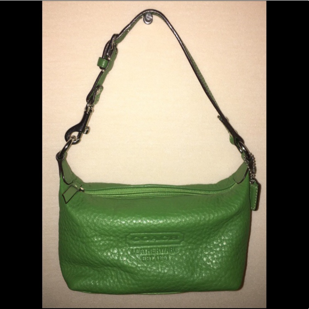Green leather coach hand bag
