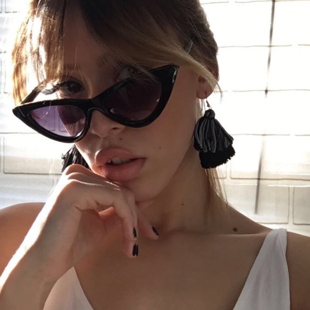 Black Two Tier Tassel Earrings