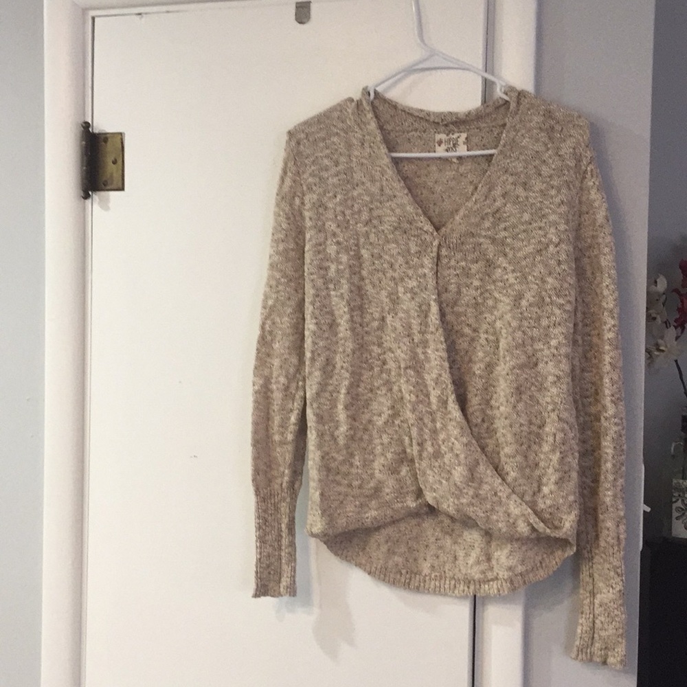Tan and brown cross front sweater