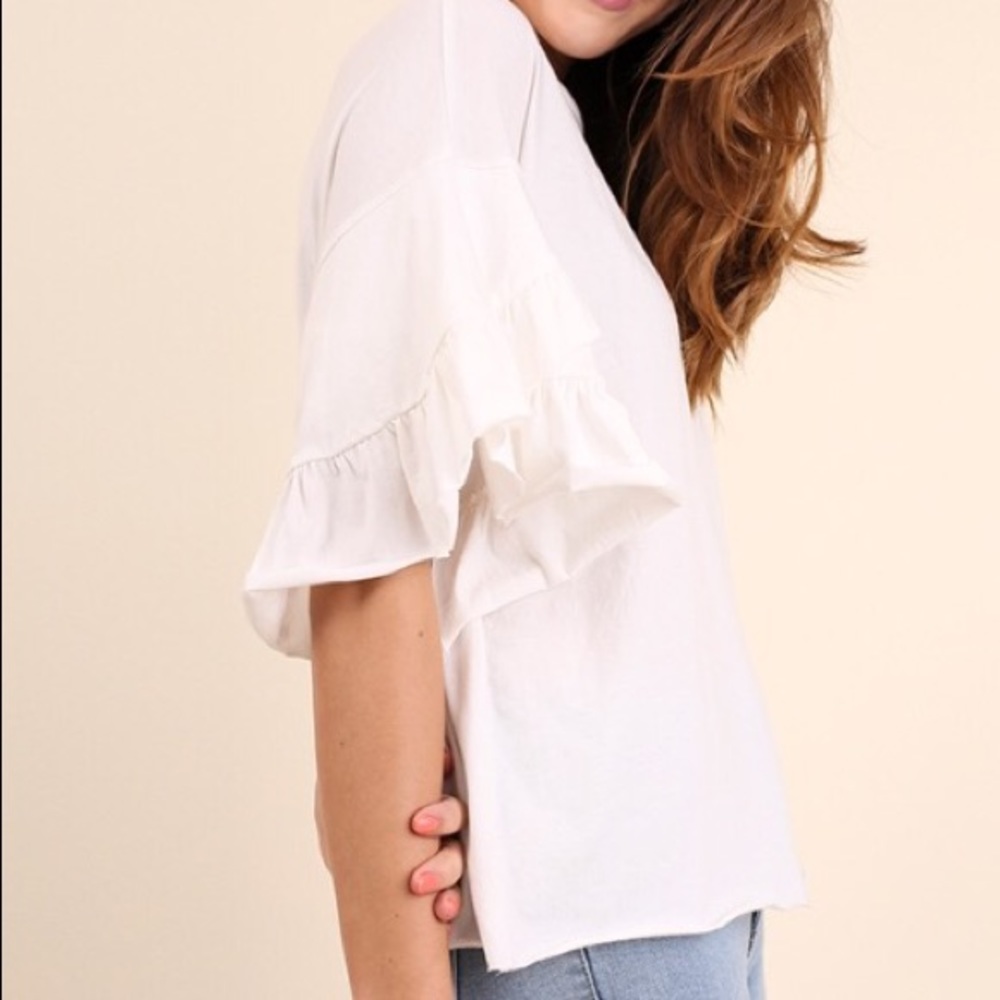 White Ruffle Sleeve Tee - Picture 2 of 4