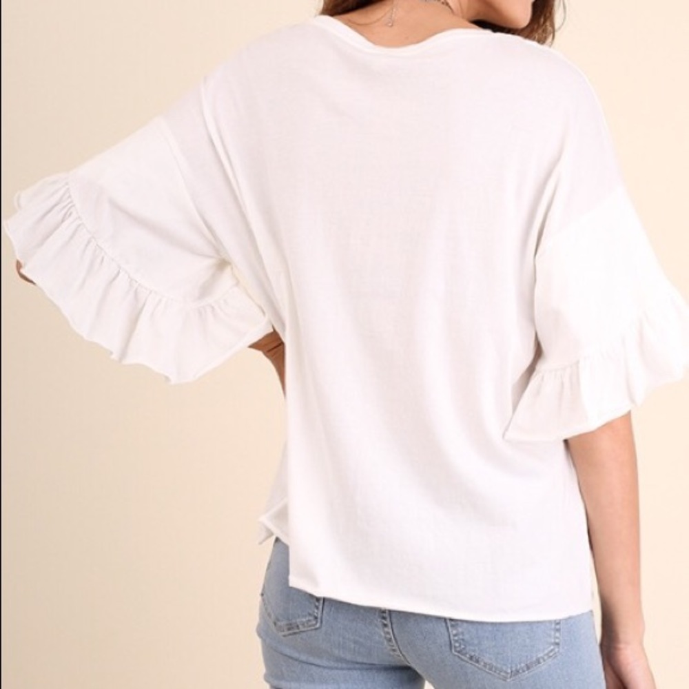 White Ruffle Sleeve Tee - Picture 3 of 4