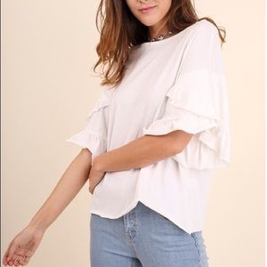 White Ruffle Sleeve Tee