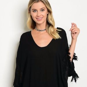 COZY Casual Black Fringe top