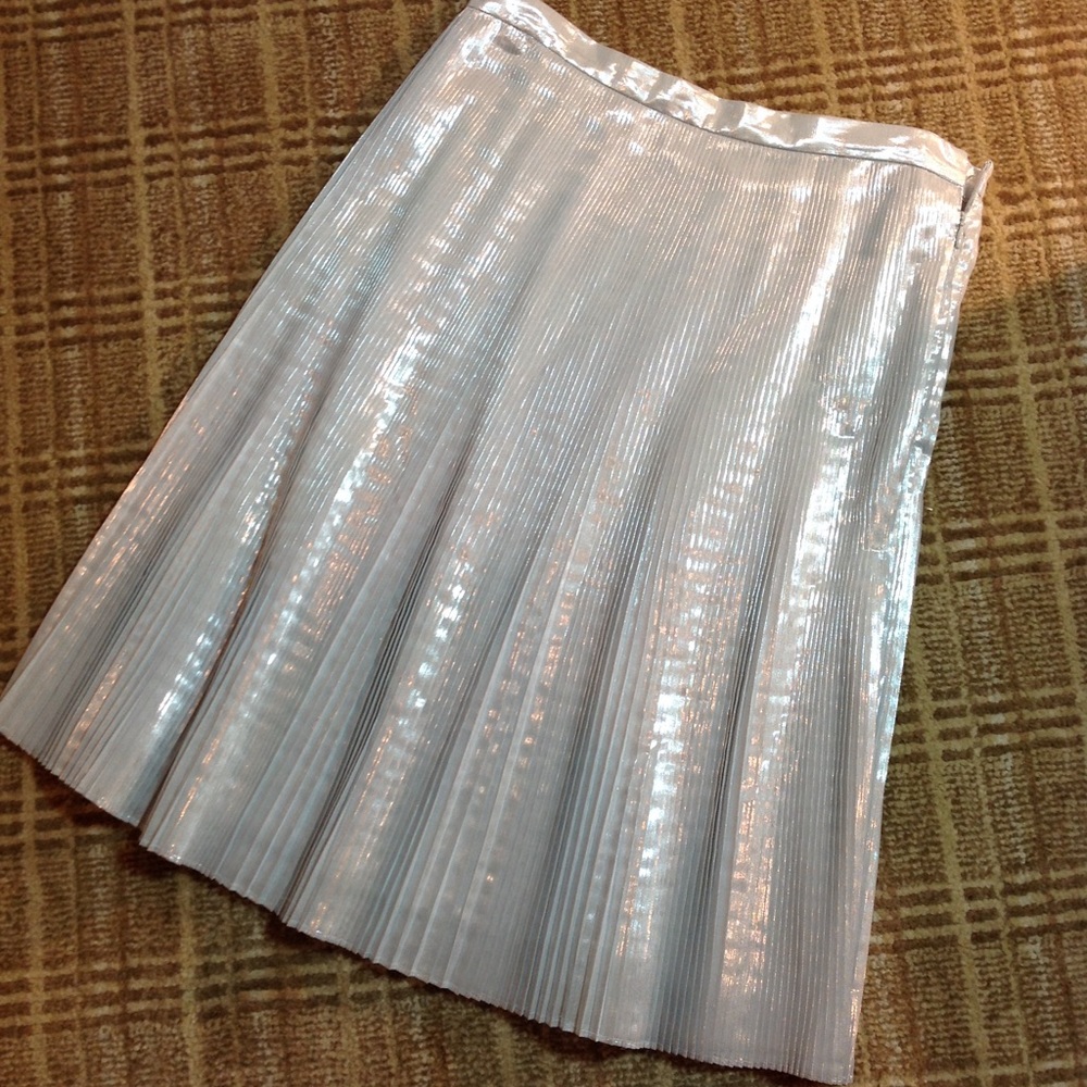 😊Talbots Metallic Silver Pleated Skirt 6
