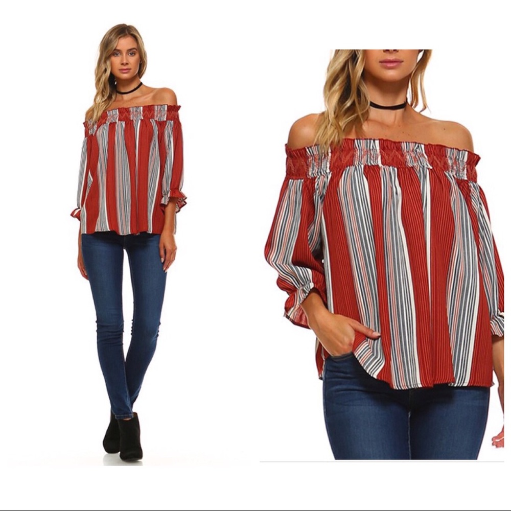 Rust Stripe Off The Shoulder Top