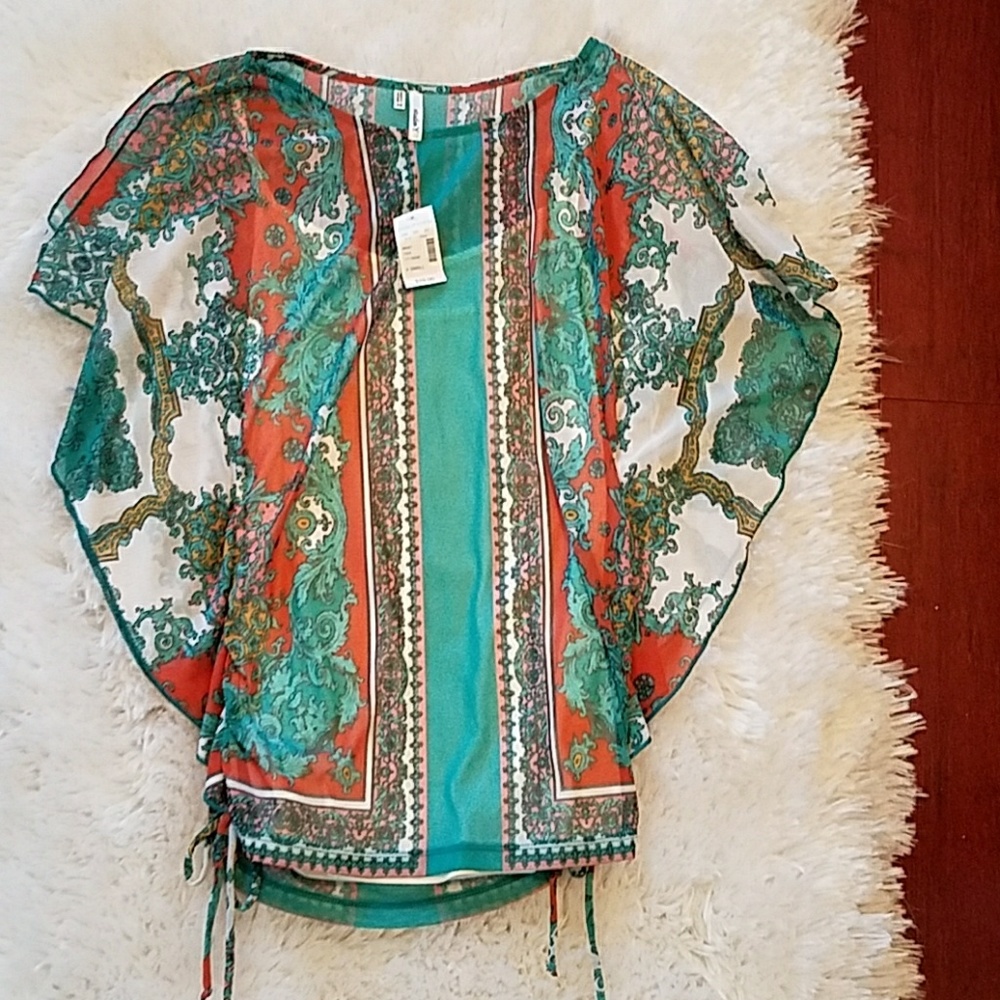 NWT Studio Y aqua and orange top