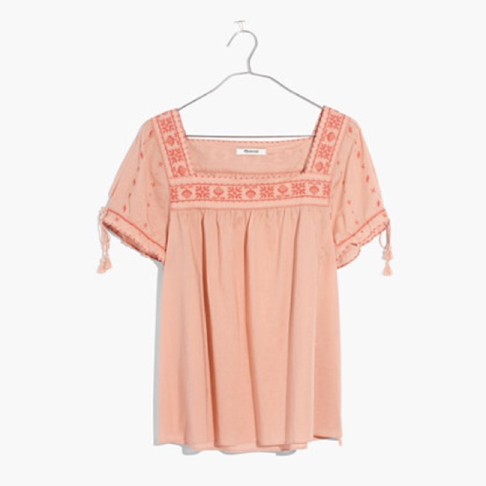 Madewell Pink La Villa Embroidered Top