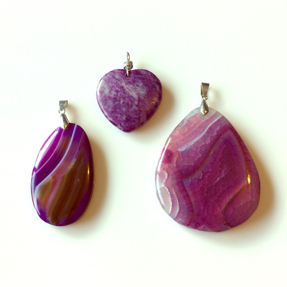 Hand Crafted Agate Pendant Purple Stone New