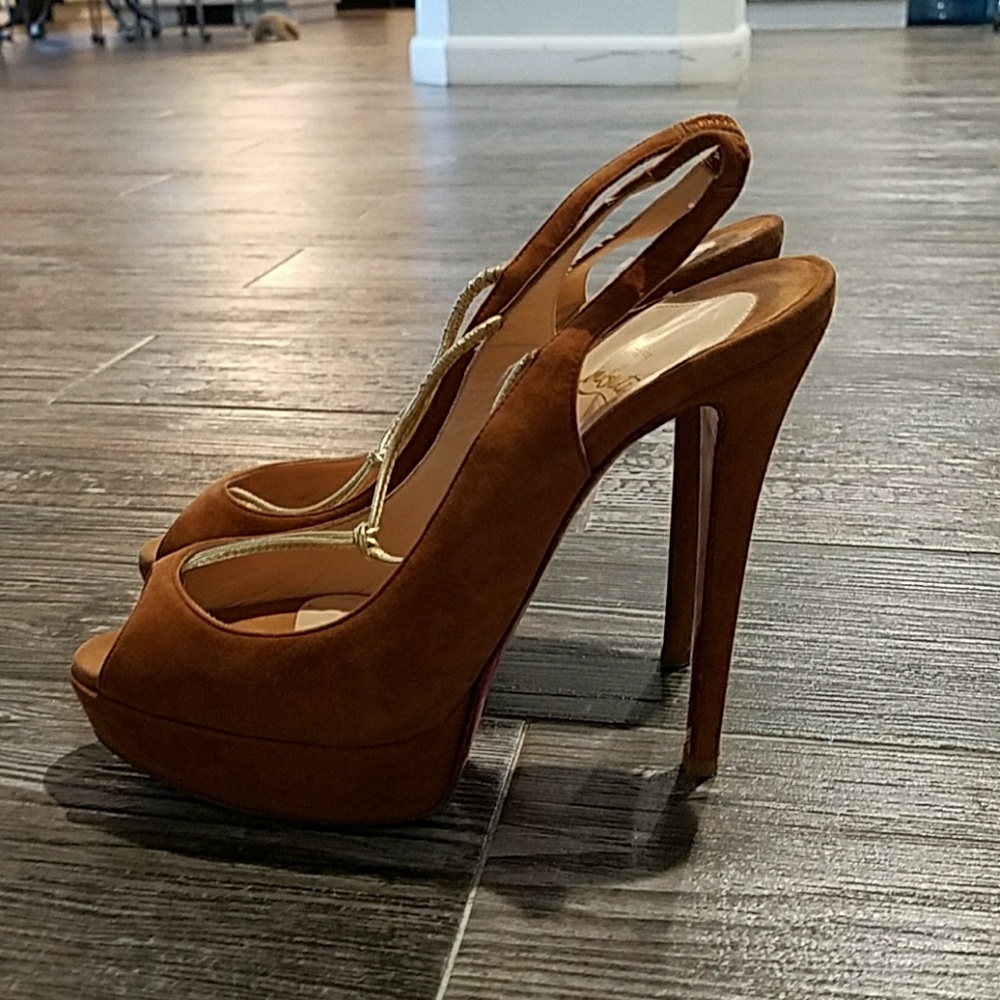 Christian Louboutin Suede Peep Toe Heels 38