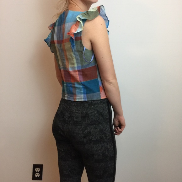 Maeve Technicolor Plaid Ruffle Summer Blouse Top - Picture 2 of 8