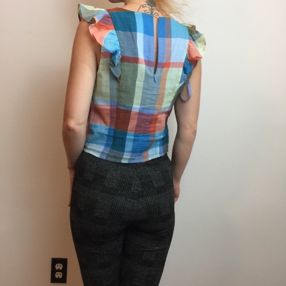 Maeve Technicolor Plaid Ruffle Summer Blouse Top - Picture 3 of 8