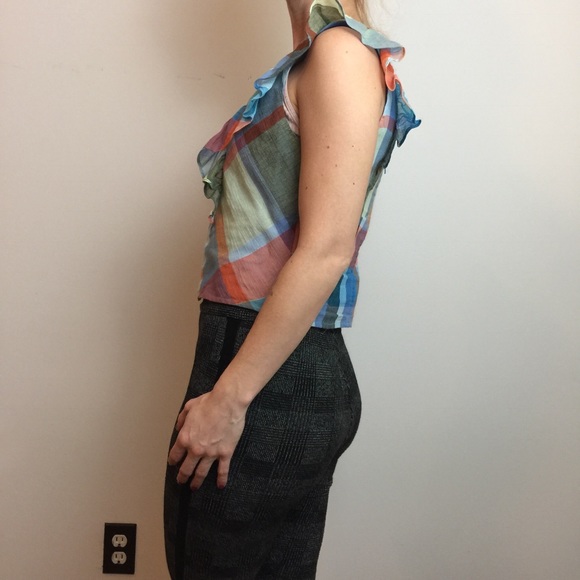 Maeve Technicolor Plaid Ruffle Summer Blouse Top - Picture 4 of 8