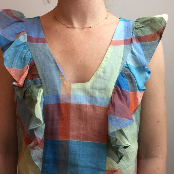 Maeve Technicolor Plaid Ruffle Summer Blouse Top - Picture 7 of 8